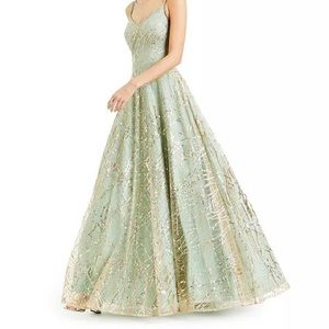Embellished Ballgown teal and gold glitter